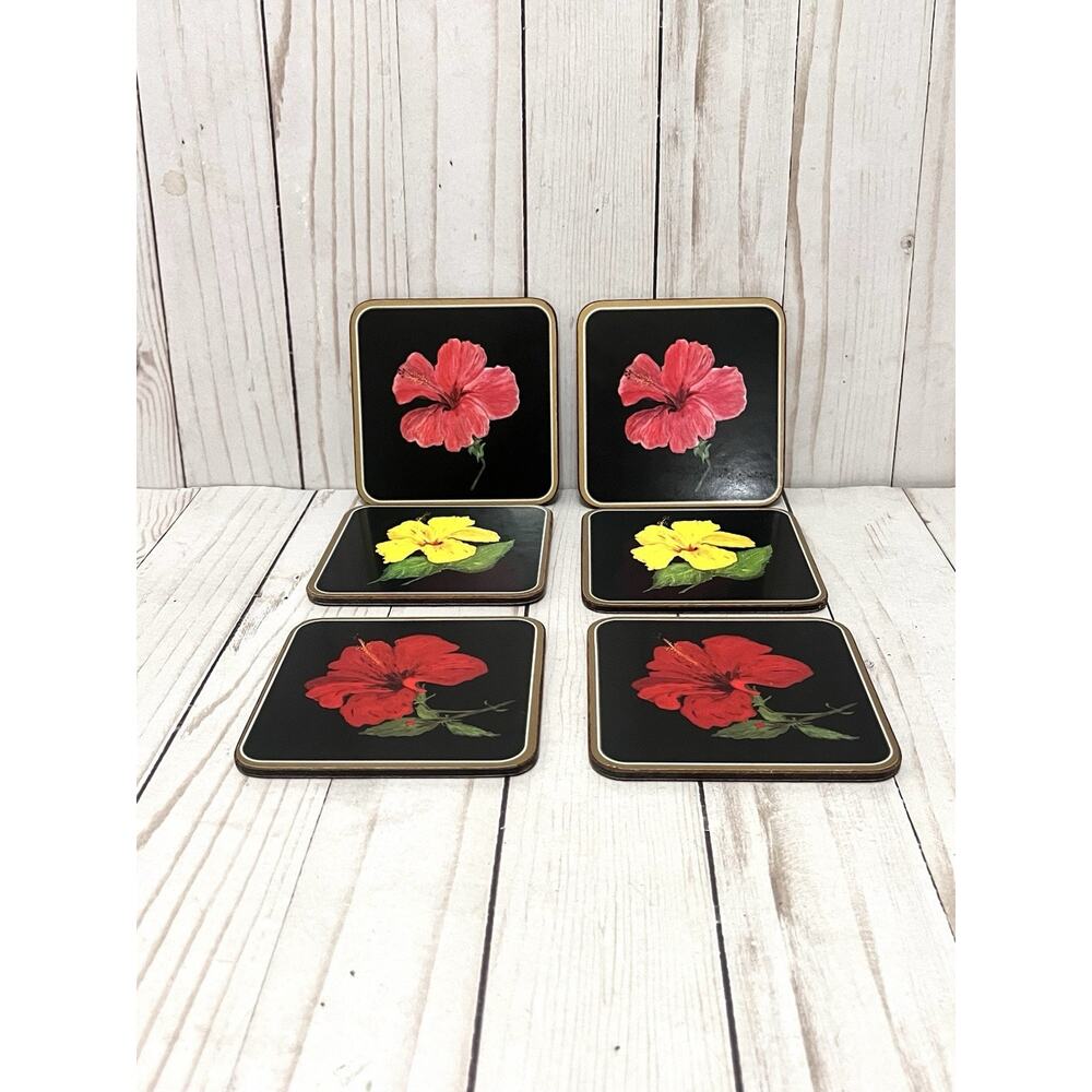 Vintage Pimpernel Bahamas Hibiscus Set of 6 Coasters Cork Backing